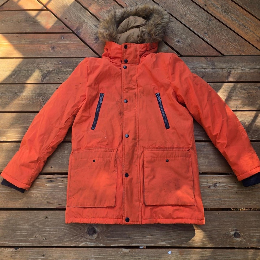 Club Room Performance Water Resistant Orange Jacket with Fur Hood